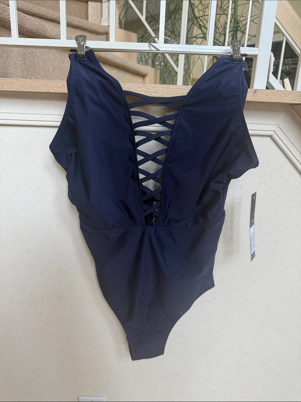 Nicole Miller Navy Blue One-Piece Swimsuit with Lace-Up Front
